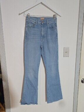 MOTHER High Waisted Weekender Skimp Light Wash Denim Jeans in Pale Blue 26